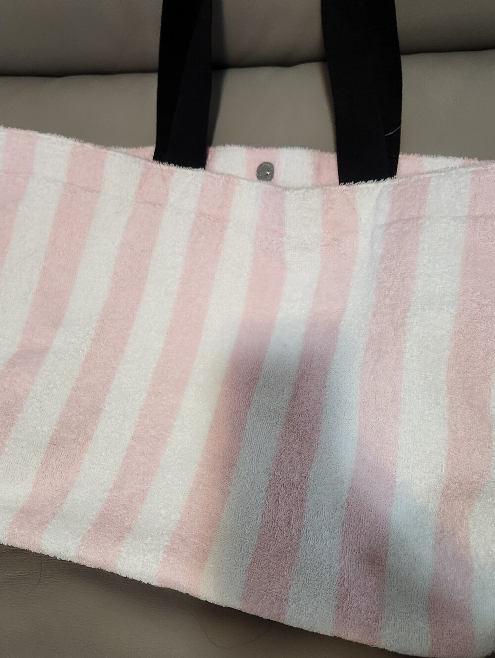 Victorias Secret Angel Pink White Black Striped Terrycloth Totebag NEW - Picture 9 of 10